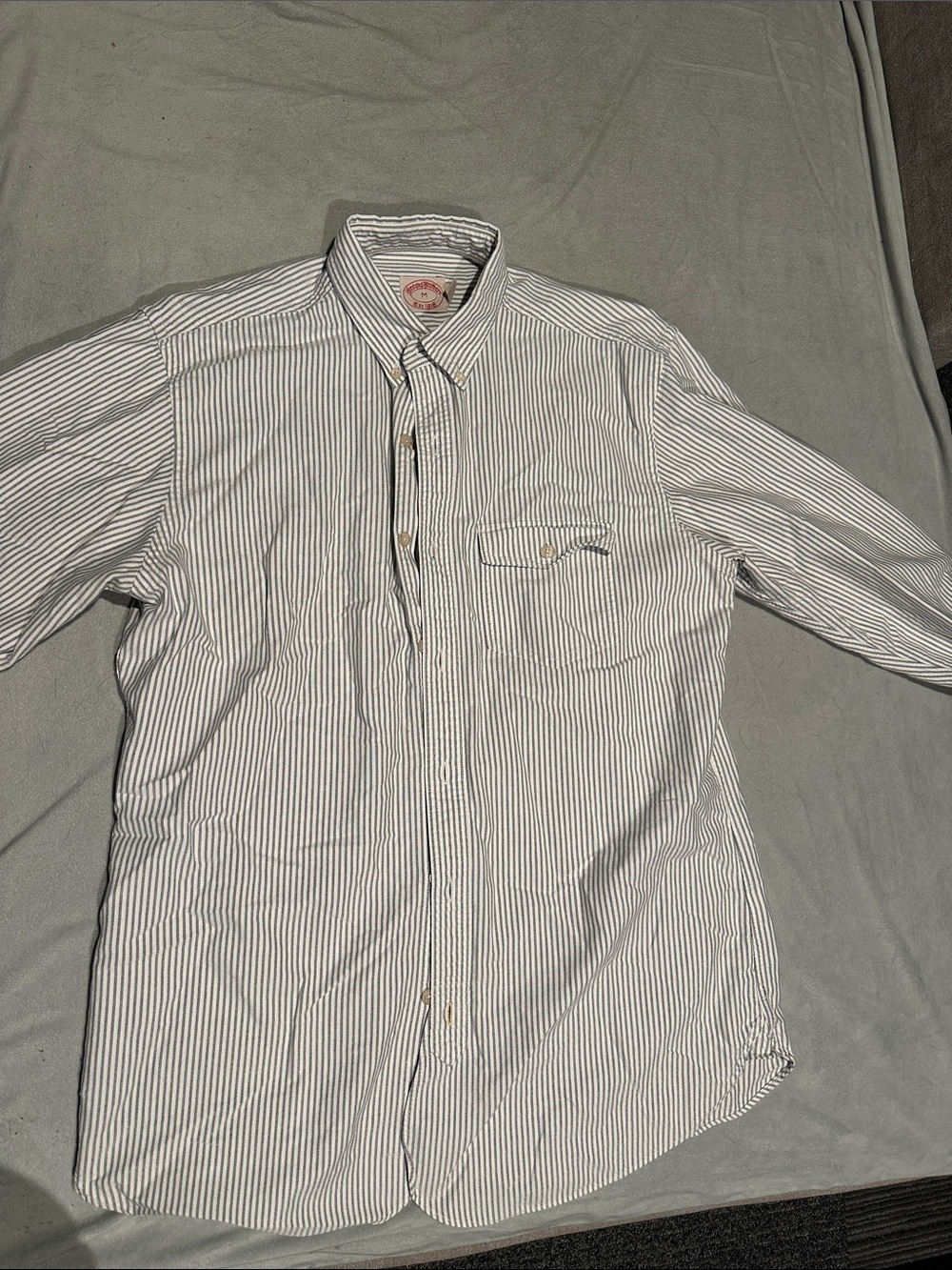 Brooks Brothers White Shirt with Navy Pinstripes - Button-Down